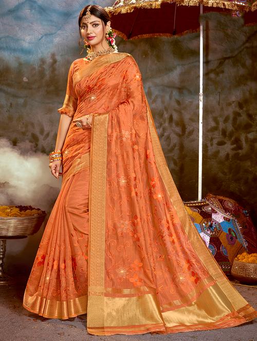 golden zari work tonal embroidered saree with blouse - 18443418 - Very Small Image - 1