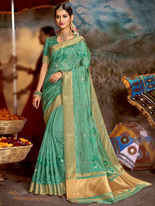 golden zari work tonal embroidered saree with blouse - 18443419 - Very Small Image - 1