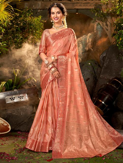 golden zari work woven saree with blouse - 18443454 - Very Small Image - 1