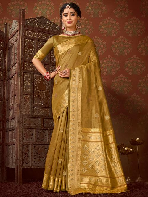golden zari work woven saree with blouse - 18443457 - Very Small Image - 1