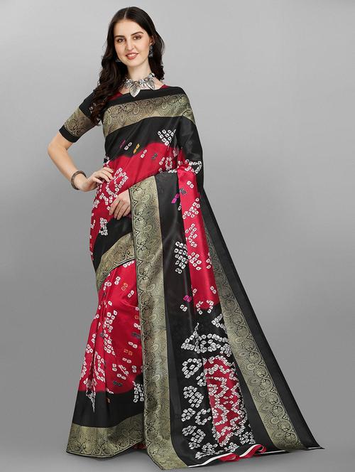 contrast bordered printed saree - 18443515 - Very Small Image - 1