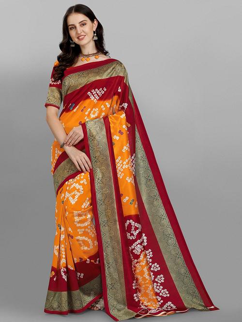 contrast bordered printed saree - 18443517 - Very Small Image - 1