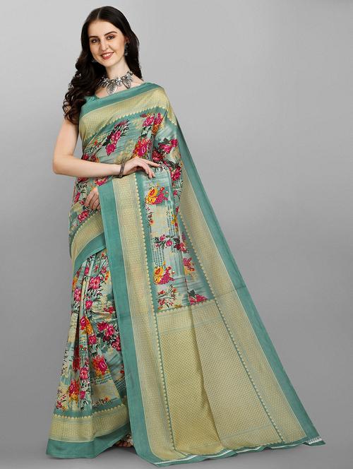 golden bordered floral saree - 18443519 - Very Small Image - 1