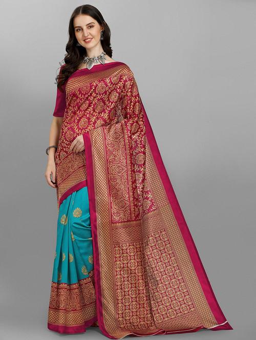 half & half printed saree - 18443523 - Very Small Image - 1
