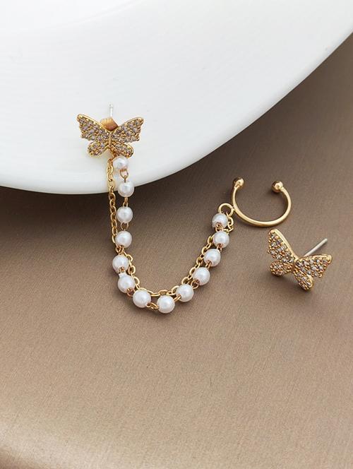 fashionable hanging cross with chain stud cum ear cuff earrings - 18443541 - Very Small Image - 1
