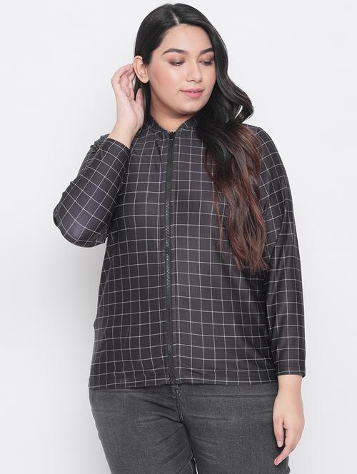 mandarin neck checkered plus jacket - 18443568 - Very Small Image - 1