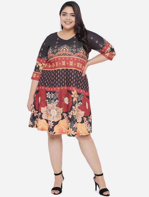 v-neck printed a-line plus dress - 18443603 - Very Small Image - 1