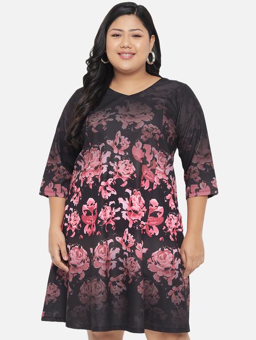 v-neck floral a-line plus dress - 18443605 - Very Small Image - 1