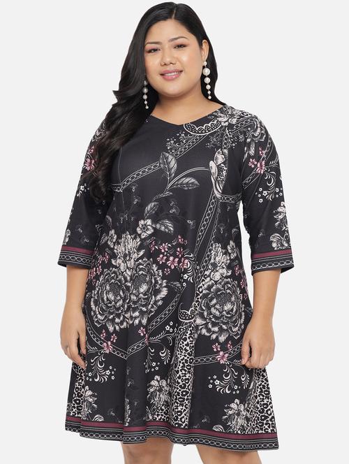 v-neck floral a-line plus dress - 18443611 - Very Small Image - 1