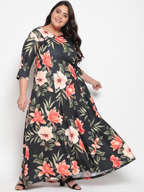 v-neck tropical maxi dress - 18443614 - Very Small Image - 1