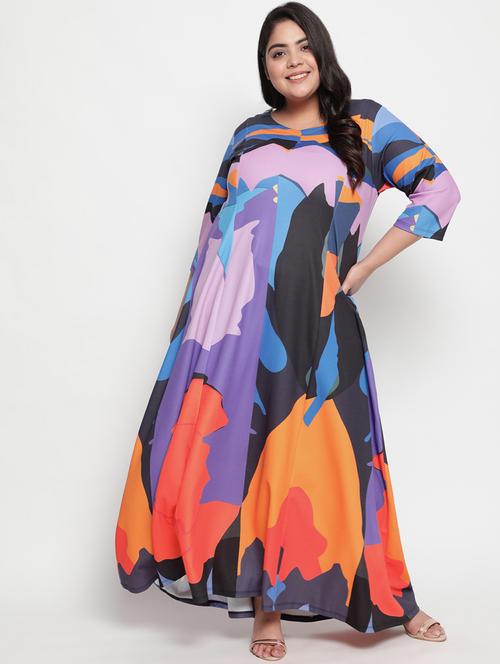 v-neck abstract maxi dress - 18443647 - Very Small Image - 1