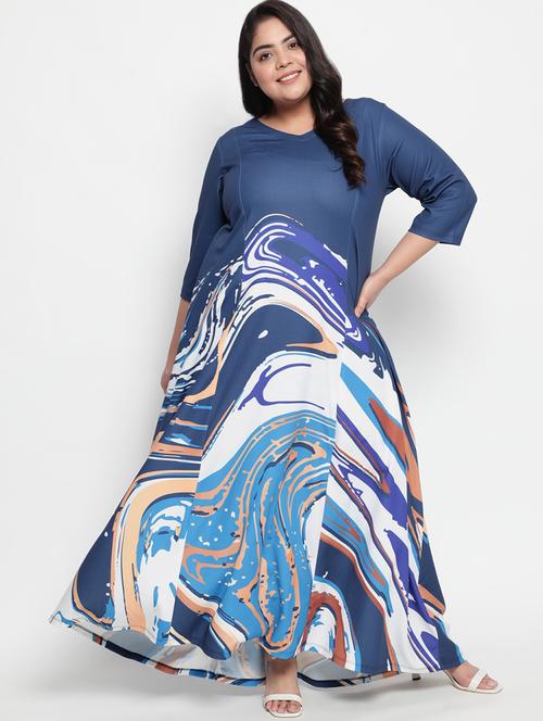v-neck abstract maxi dress - 18443649 - Very Small Image - 1