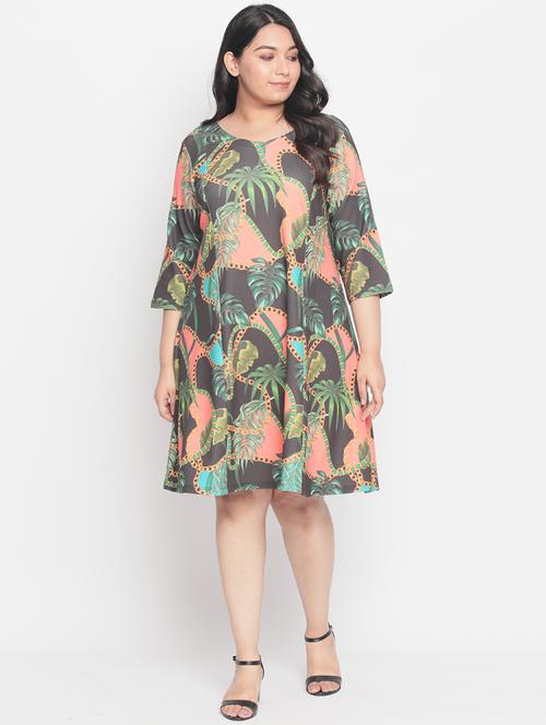 v-neck tropical a-line dress - 18443664 - Very Small Image - 1