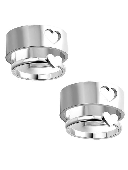 combo of 2 stylish silver plated heart couple ring - 18443731 - Very Small Image - 1