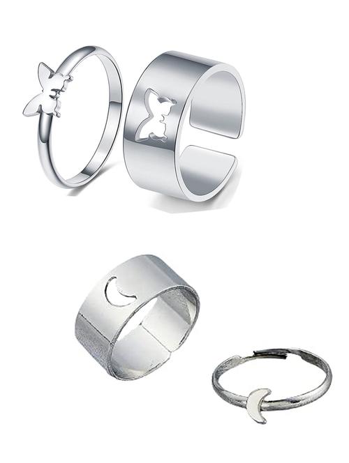 combo of 2 stunning silver plated half moon and butterfly couple ring - 18443737 - Very Small Image - 1