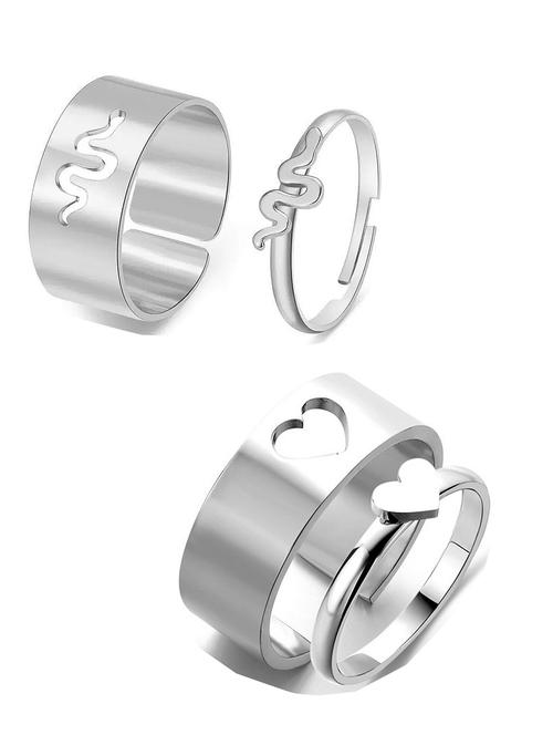 combo of 2 gorgeous silver plated snake and heart couple ring - 18443739 - Very Small Image - 1
