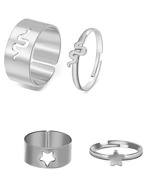 combo of 2 splendid silver plated star and snake couple ring - 18443743 - Very Small Image - 1