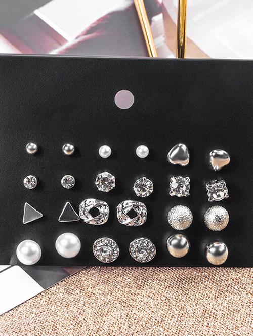ethnic combo of 24 pair golden and silver studs earrings - 18443749 - Very Small Image - 1