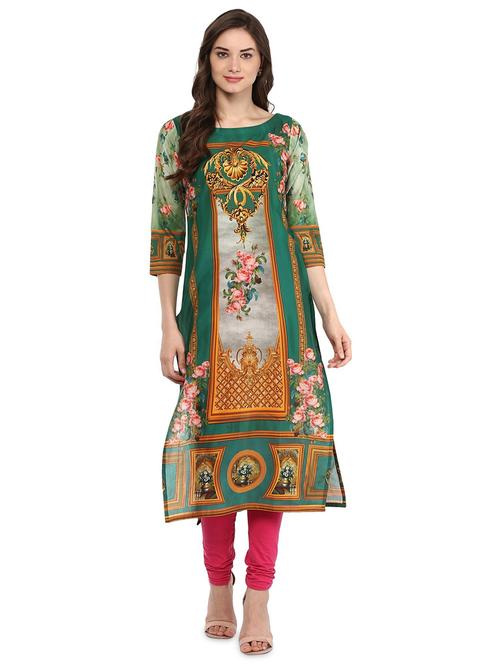green digital print straight kurta - 18443847 - Very Small Image - 1