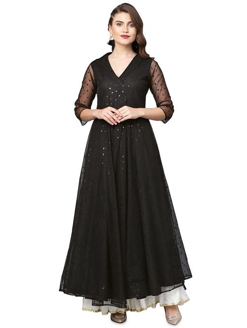applique work flared kurta - 18443904 - Very Small Image - 1