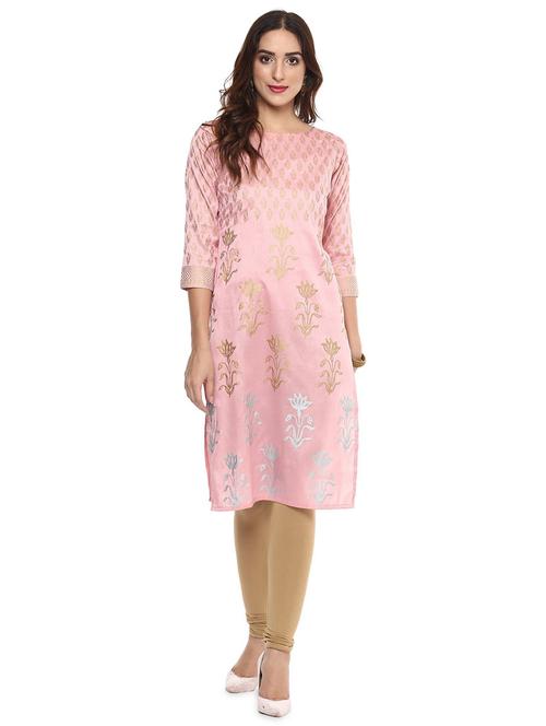 gold printed straight kurta - 18444002 - Very Small Image - 1