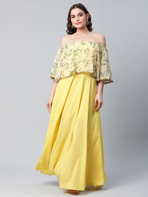off shoulder printed gown dress - 18444028 - Very Small Image - 1