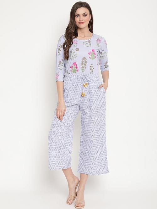 three-quarter sleeved printed full leg jumpsuit - 18444036 - Very Small Image - 1