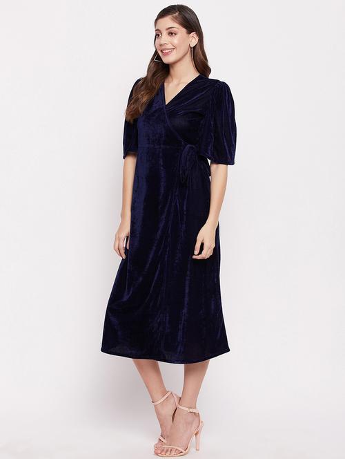women's wrap solid dress - 18444117 - Very Small Image - 1
