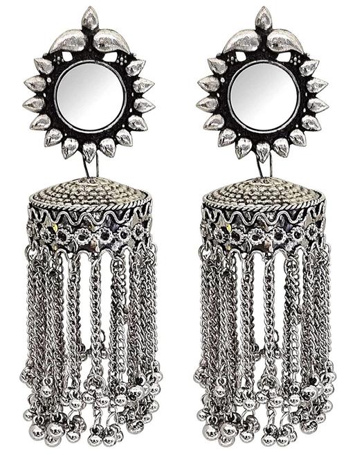 stylish oxidised black silver mirror jhumka earrings - 18444201 - Very Small Image - 1
