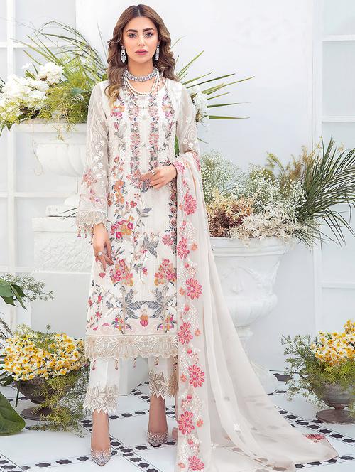 embroidered unstitched straight pant suit set - 18444295 - Very Small Image - 1
