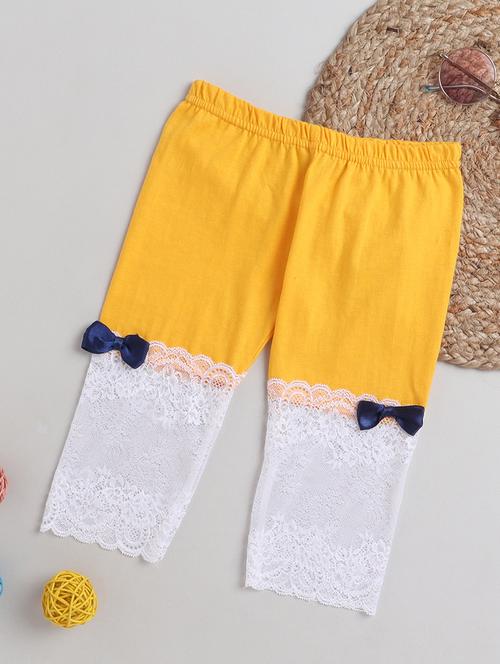 girls yellow solid legging with lace detail - 18444319 - Very Small Image - 1