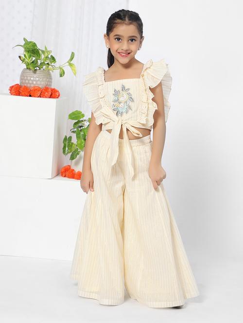 girl beige striped embroidered fusion set - 18444395 - Very Small Image - 1
