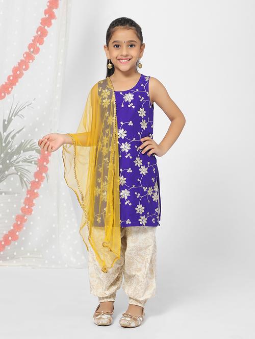 girl blue sequined patiyala suit set with dupatta - 18444419 - Very Small Image - 1