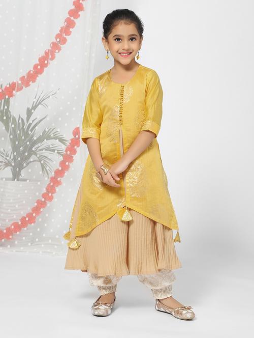 yellow printed layered kurta salwar set - 18444420 - Very Small Image - 1