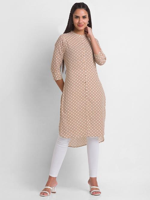 mandarin collar high low printed kurta - 18444607 - Very Small Image - 1