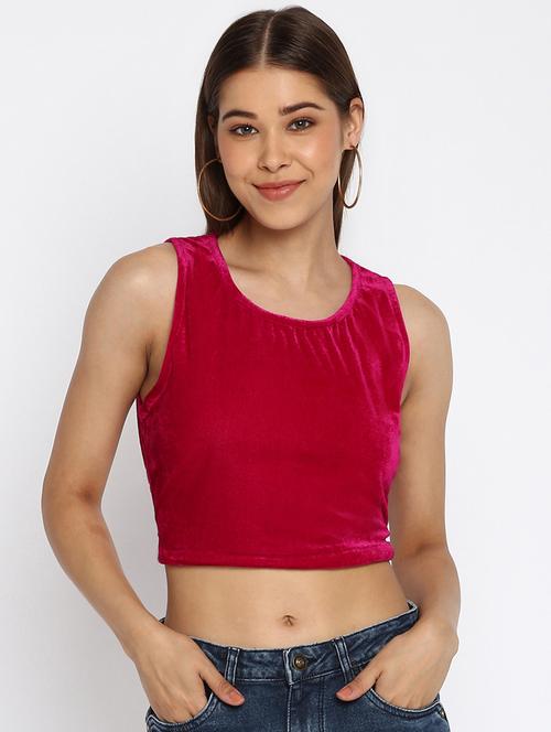 women's crop round neck top - 18444820 - Very Small Image - 1