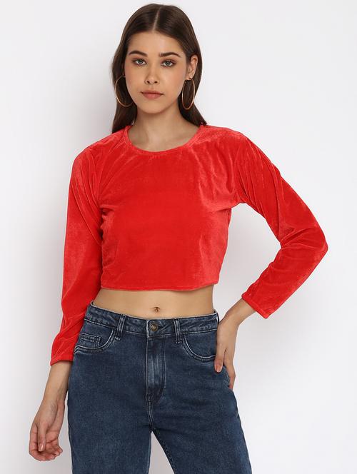 women's crop round neck top - 18444851 - Very Small Image - 1