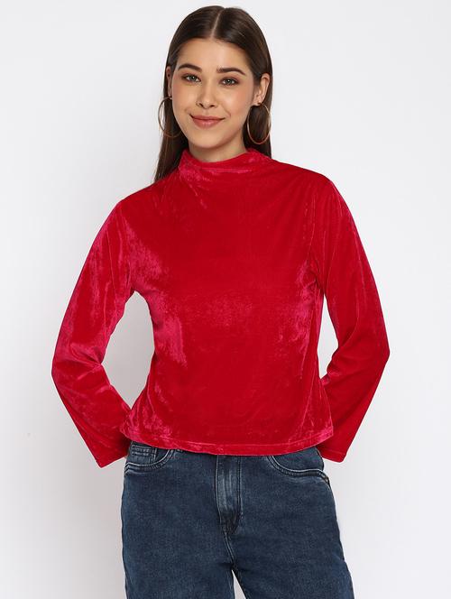mock neck solid velvet top - 18444854 - Very Small Image - 1