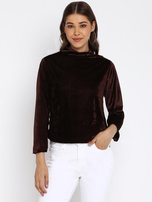 mock neck solid velvet top - 18444855 - Very Small Image - 1
