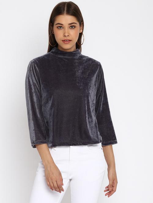 mock neck solid velvet top - 18444857 - Very Small Image - 1