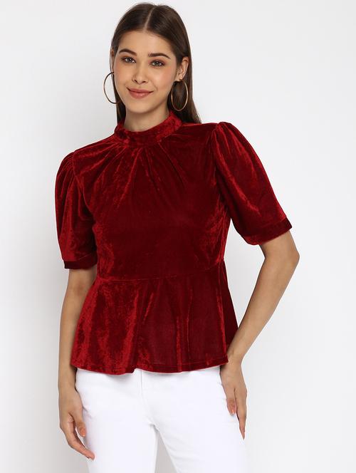 women's peplum mock neck top - 18444864 - Very Small Image - 1