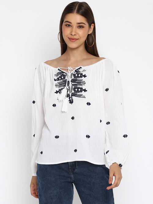 off shoulder embroidered detail top - 18444888 - Very Small Image - 1