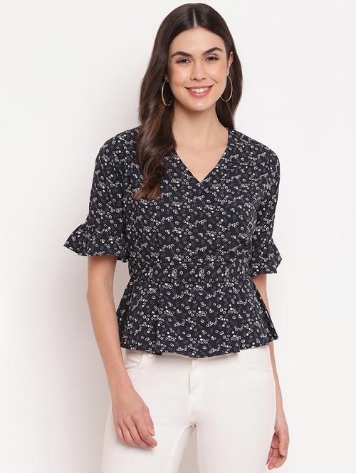 tie back floral peplum top - 18444905 - Very Small Image - 1