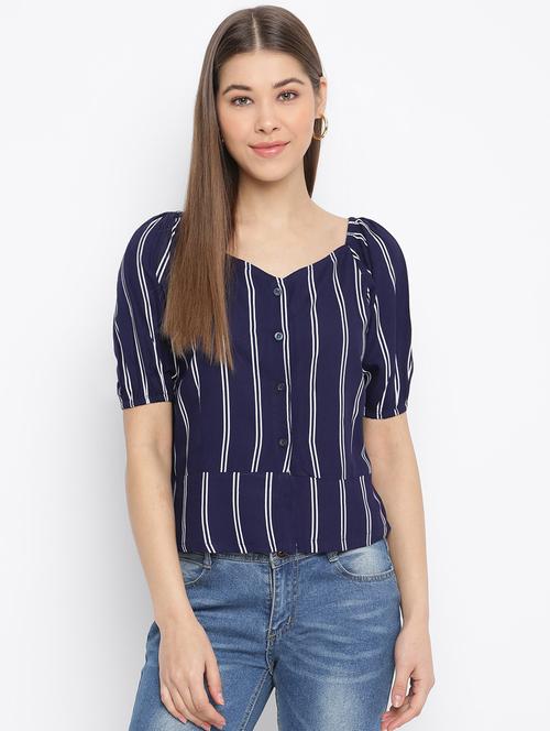puff sleeved striped top - 18444919 - Very Small Image - 1