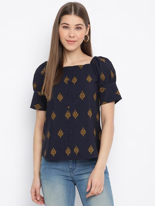 puff sleeved printed top - 18444921 - Very Small Image - 1