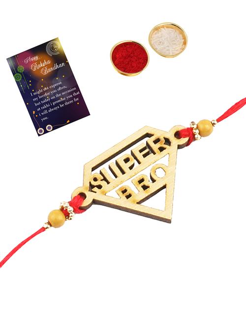 elegant bhaiya rakhi with roli chawal with and 1 greeting card - 18444957 - Very Small Image - 1
