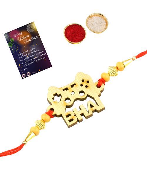 elegant bhaiya rakhi with roli chawal with and 1 greeting card - 18444960 - Very Small Image - 1
