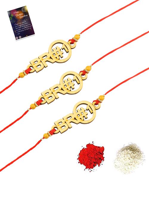pack of 3 stylish bhaiya rakhi with roli chawal with and 1 greeting card - 18444985 - Very Small Image - 1