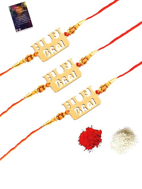 pack of 3 stylish bhaiya rakhi with roli chawal with and 1 greeting card - 18444986 - Very Small Image - 1
