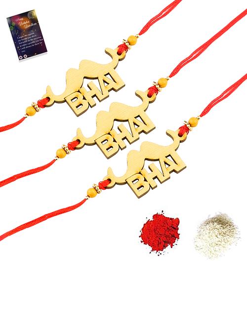 pack of 3 stylish bhaiya rakhi with roli chawal with and 1 greeting card - 18444991 - Very Small Image - 1